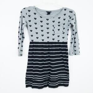 Forever 21 Girls Heart Tunic Dress Black Gray Small Long Sleeve, Valentine Day